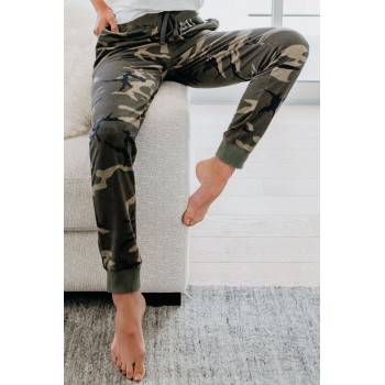 Gray Cotton Blend Pocketed Camo Joggers Green